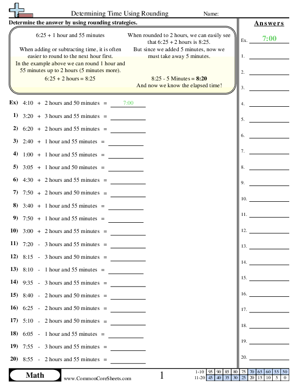 Determining Time (Using Rounding) Worksheet - Determining Time (Using Rounding) worksheet